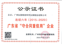 連續(xù)六年獲得廣東省守合同重信用企業
